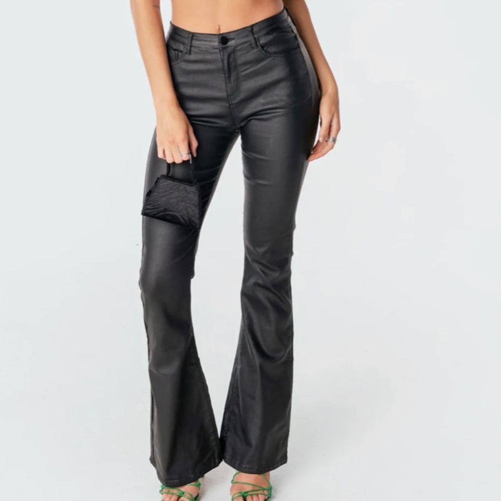Edikted Leather Pants Luna Faux Leather Flare Jeans